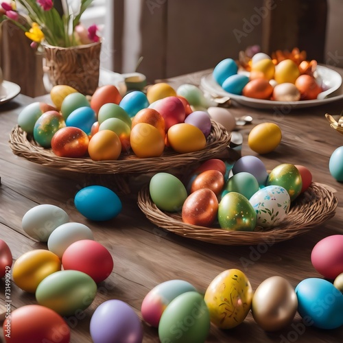 Easter eggs on wood background