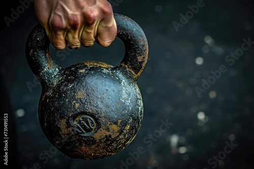 A person holds a kettle in their hand, ready to fulfill their daily household routine in the kitchen, A close-up of a chalky hand gripping a kettlebell, AI Generated