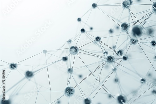 This close up photo showcases a network with many connected dots, illustrating complex interconnections, A cluster of network nodes shown in a minimalist style, AI Generated photo