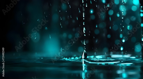 turquoise glow. Blurred water drops