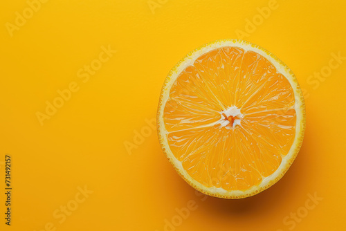 Top view flat lay citrus slice on yellow background