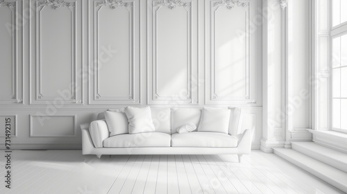 White room with sofa and empty background wall 