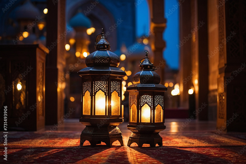Ramadan Kareem & Eid Mubarak: Mosque Lamp in the Evening Ramadan Kareem & Eid Mubarak: Mosque Lamp in the Evening
