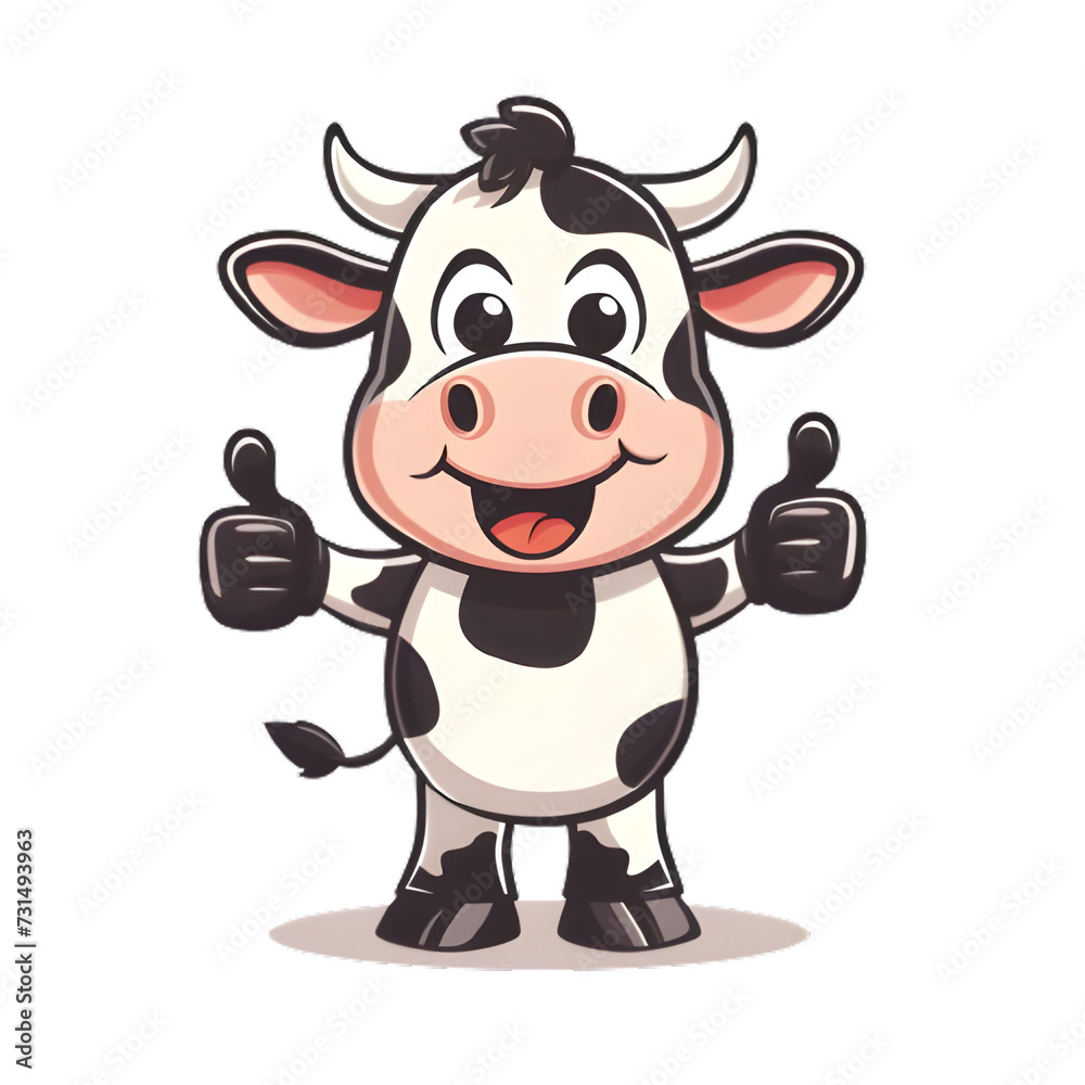 牛がthumbs up, いいねと親指を立ててgoodポーズしているイラスト

