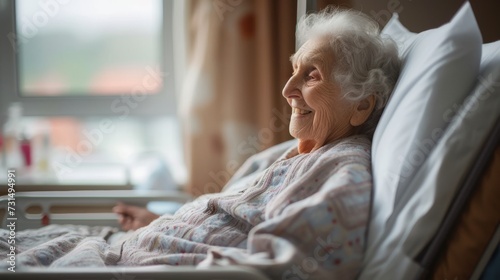 happy elderly woman resides in a nursing home