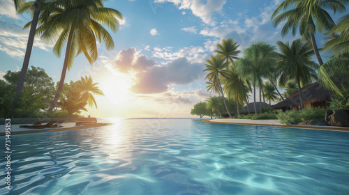 Coast of a beautiful island with palm trees 
