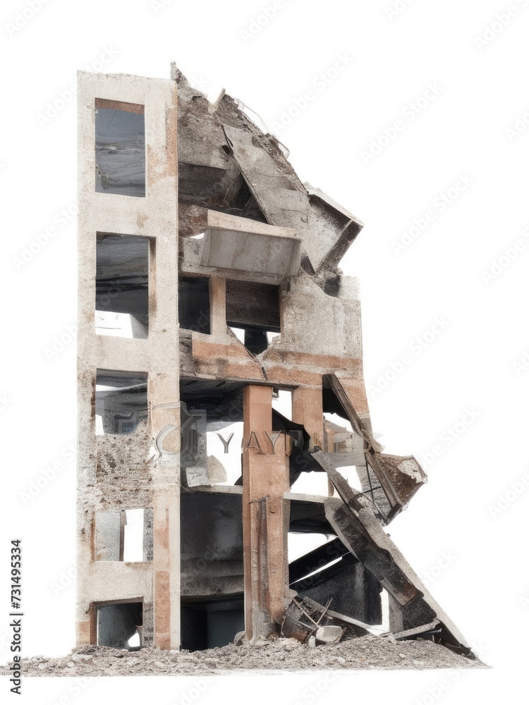 Ruined modern buildings isolated on white background Ruined modern buildings isolated on white background