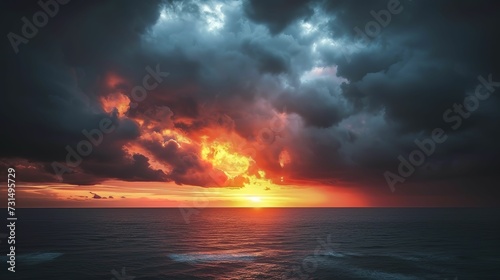 An awe-inspiring scene of a dark, dramatic sky meeting the horizon during an epic sunset 