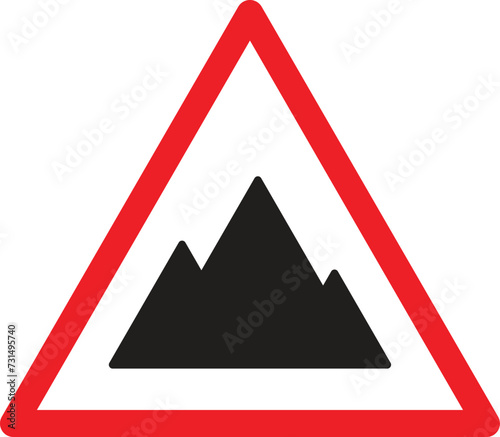 Mountain danger sign isolated on white background . Vector illustration