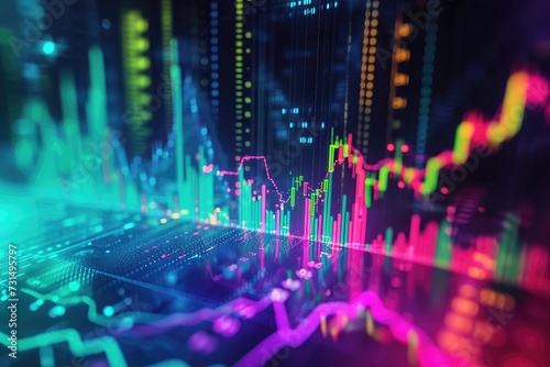 A computer screen displaying a vibrant and intricate pattern with vivid colors, Abstract representation of stock market trends with colorful graphs and charts, AI Generated