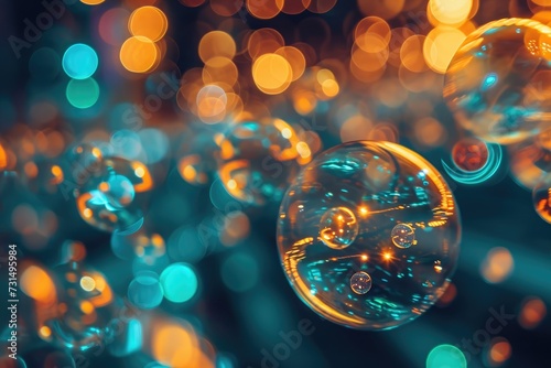 Various sizes and colors of bubbles floating gracefully in mid-air at an outdoor gathering, Abstract thought bubbles containing cybersecurity concepts, AI Generated