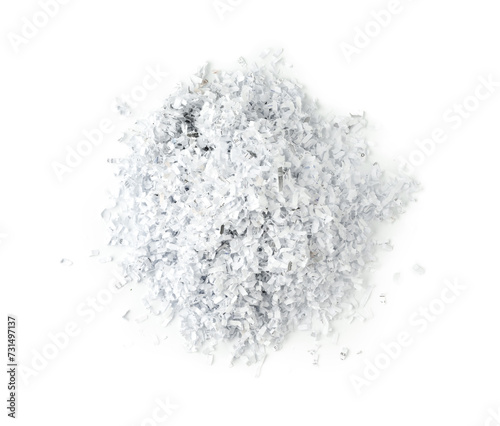 Shredded paper on white background close up