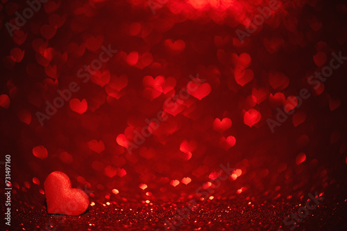 Red heart on red background with highlights. Beautiful holiday background, background for postcards