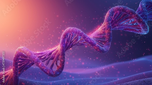 Colorful Background with human dna spiral in violet and blue colors. vibrant illustration