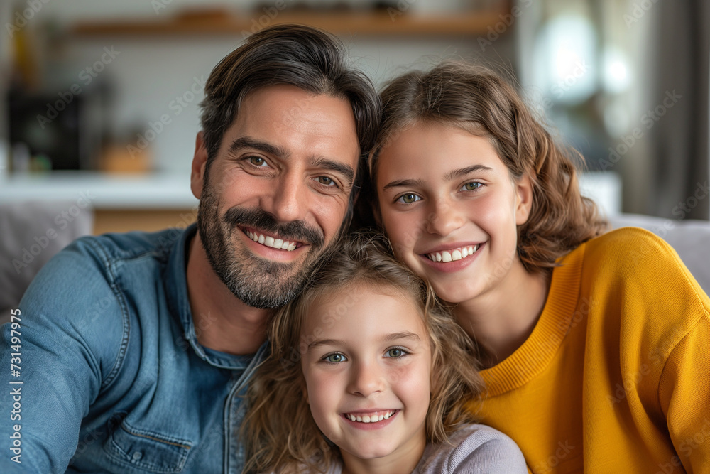 Happy family smiling together in a loving portrait, Generative Ai Illustration. Happy family smiling together in a loving portrait, Generative Ai Illustration.