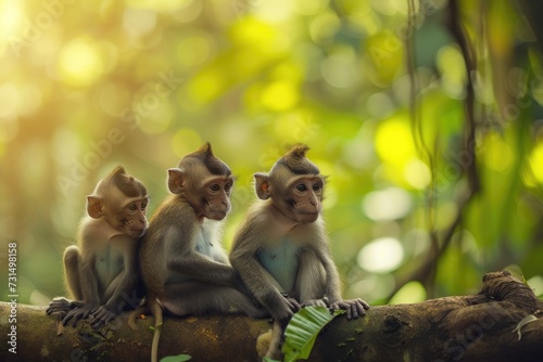 Monkeys spending time together in nature.