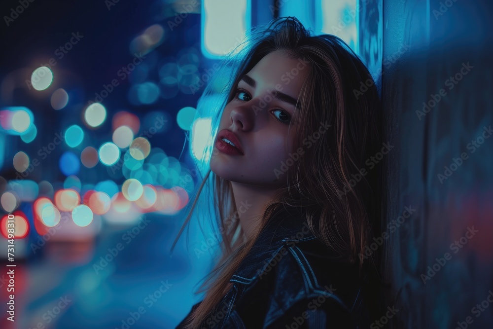 Beautiful girl on the background of the night city.