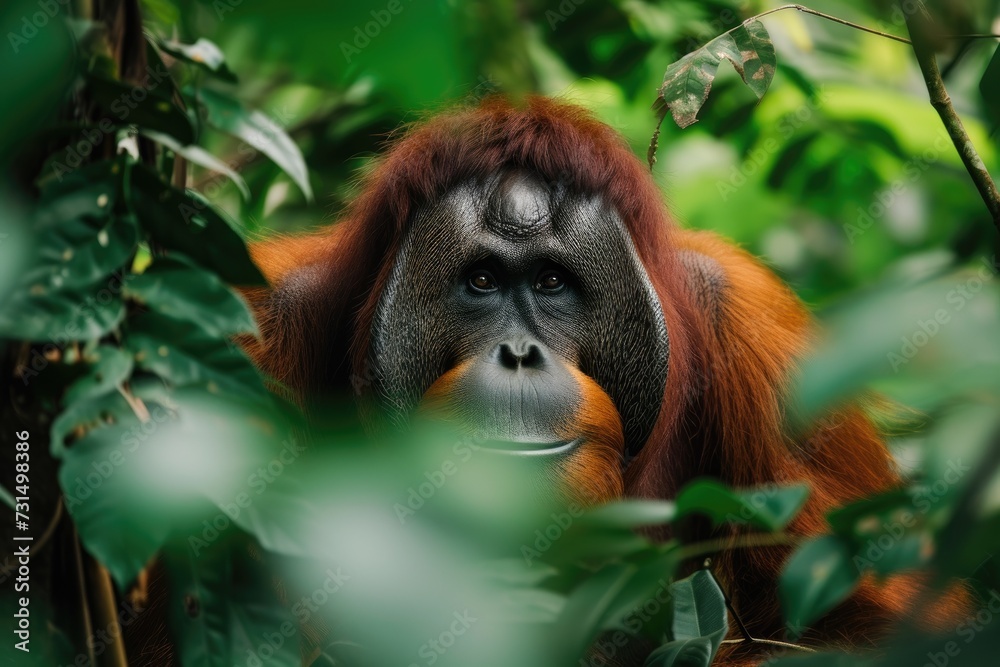 Obraz premium A picture of an orangutan in a jungle.