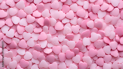 A pattern of thousands of pink hearts made of plastic, Valentine's Day and love concept. pink hearts background, Pink and white hearts with copy space, AI generated