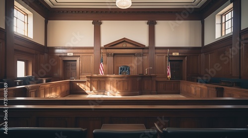 Empty courtroom  court of law and justice interior