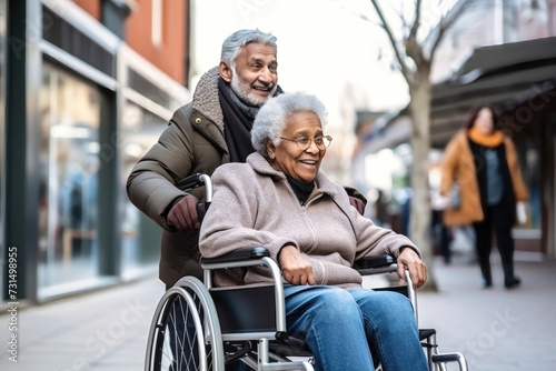 Man and Woman Walking Down Street in Wheelchair © Anoo