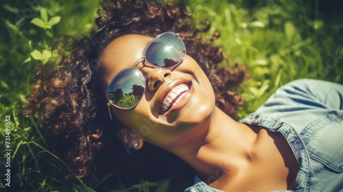 Woman Laying in Grass Wearing Sunglasses