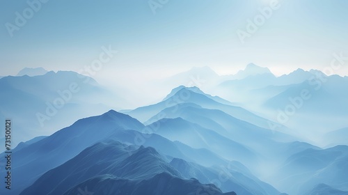 Mountains landscape in the style of light sky blue © Thanthara
