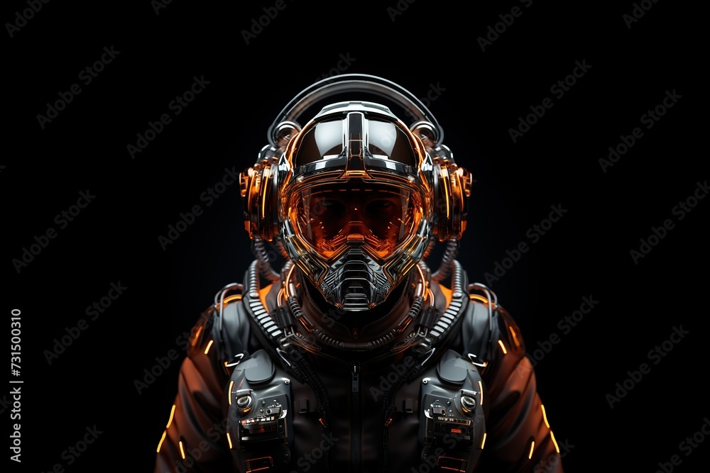 close-up of a futuristic astronaut on a black background, ready to go into space close-up of a futuristic astronaut on a black background, ready to go into space