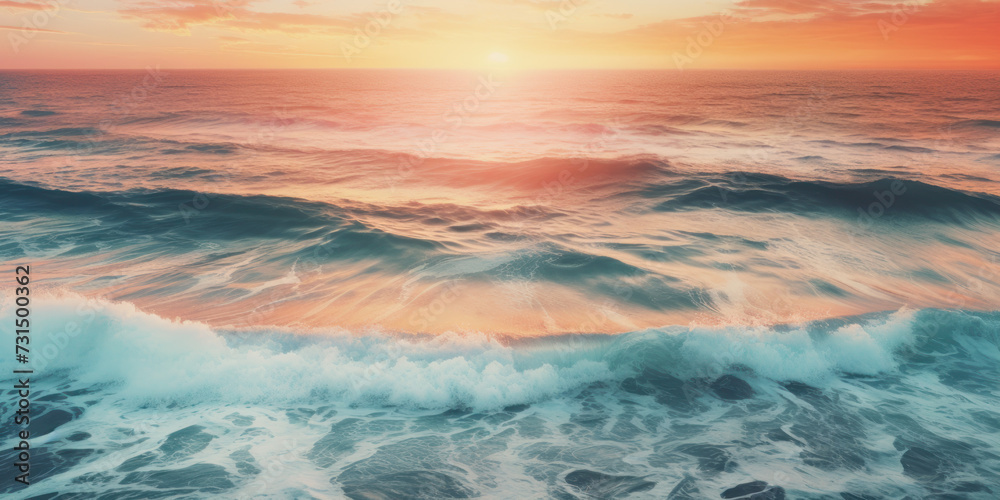 Ocean Waves on the beach and sunset