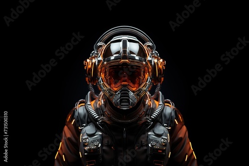 close-up of a futuristic astronaut on a black background, ready to go into space