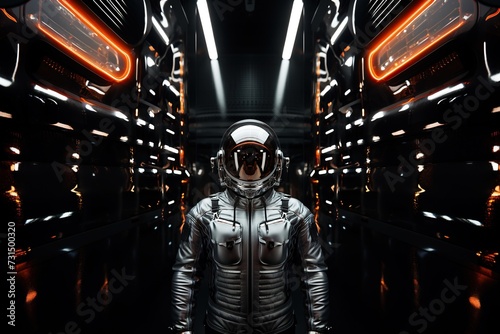 futuristic astronaut in his spacecraft, ready to go into space