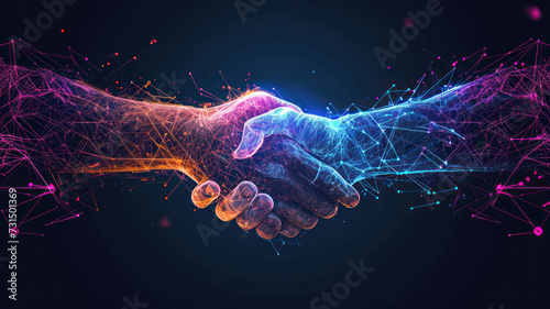Handshake in digital futuristic style. The concept of partnership photo