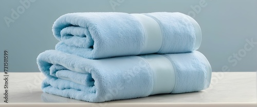 A stack of light blue spa towels
