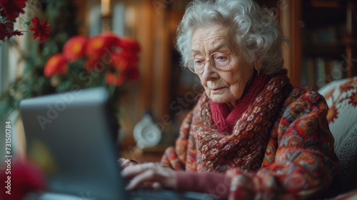Elderly Woman Using a Laptop at Home
