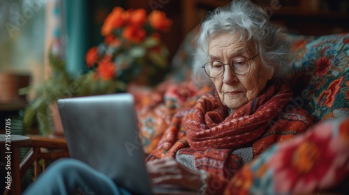 Elderly Woman Engrossed in Laptop Use