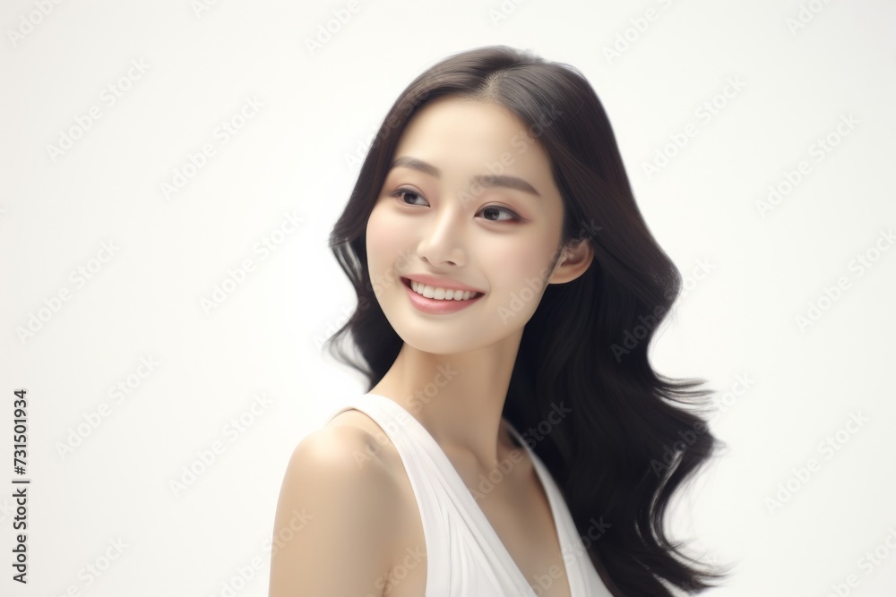 Adorable young girl clad in snug vest undergarments, showcasing her style against a pristine white background. Generative AI.