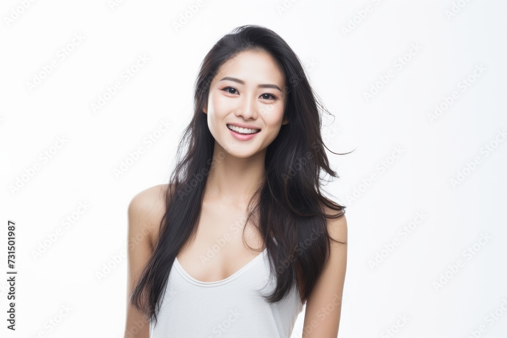 Adorable young girl clad in snug vest undergarments, showcasing her style against a pristine white background. Generative AI. Adorable young girl clad in snug vest undergarments, showcasing her style against a pristine white background. Generative AI.