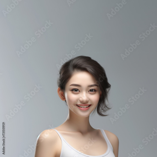 Adorable young girl clad in snug vest undergarments, showcasing her style against a pristine white background. Generative AI.