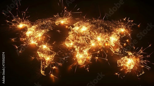 World map made of sparklers. All continents of the celebrating world