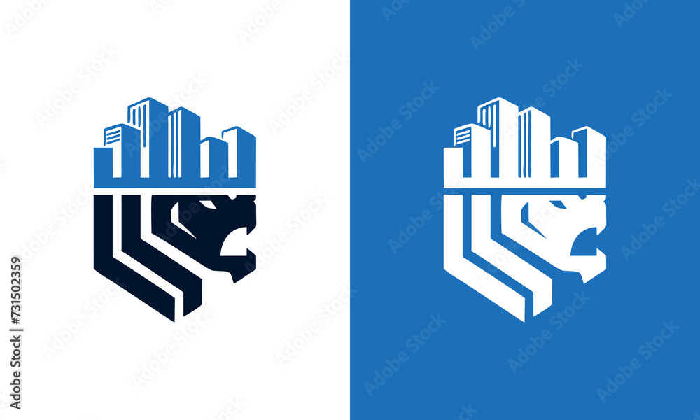 Creative lion head building construction vector logo template Creative lion head building construction vector logo template