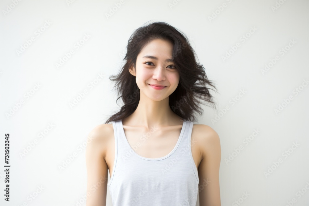 Sweet little girl donning comfy vest lingerie, posing with confidence on a clean white surface. Generative AI. Sweet little girl donning comfy vest lingerie, posing with confidence on a clean white surface. Generative AI.