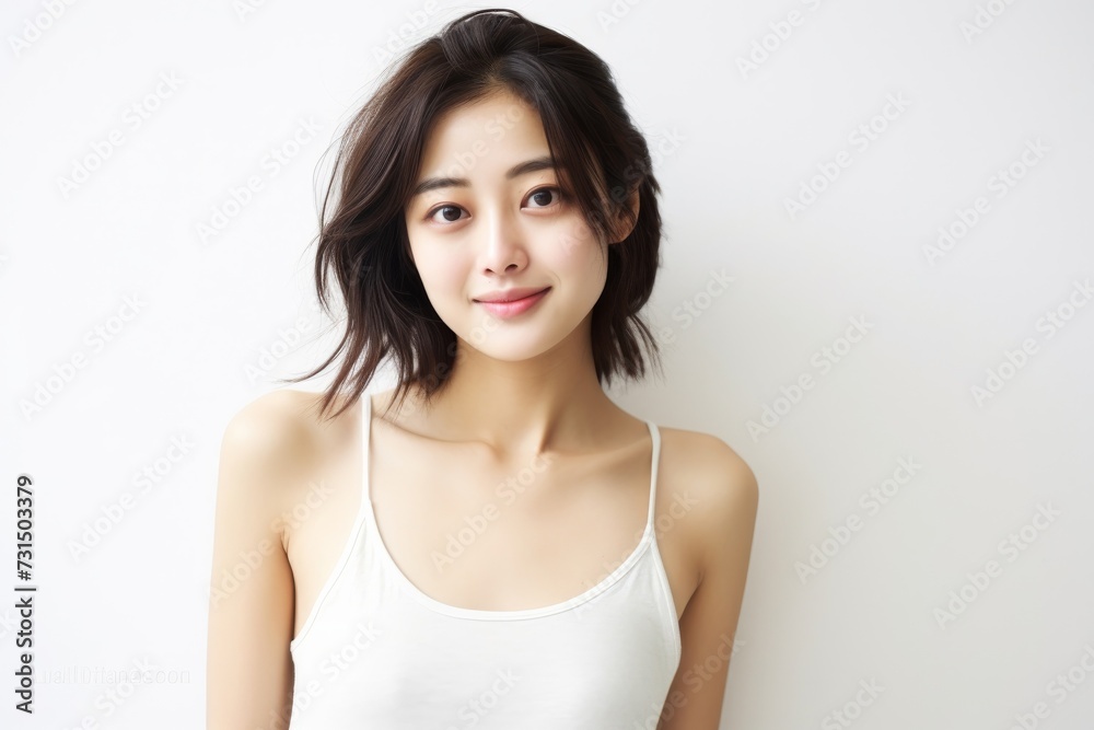 Sweet little girl donning comfy vest lingerie, posing with confidence on a clean white surface. Generative AI. Sweet little girl donning comfy vest lingerie, posing with confidence on a clean white surface. Generative AI.
