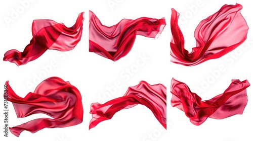 Isolated shots of freeze motion of red satins, isolated on white background