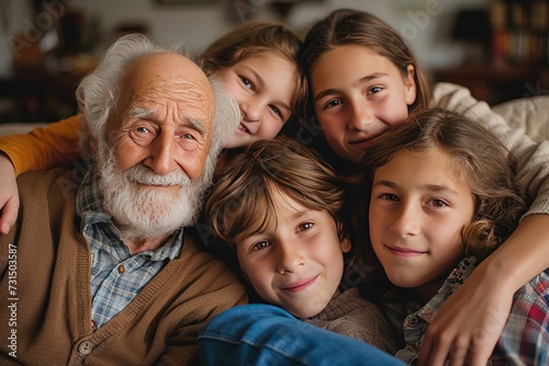 A multi-generational family gathering, capturing the joy and unity of grandparents, parents, and children together