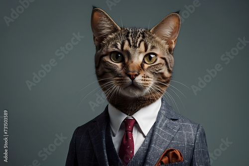 A funny cat wearing a suit with isolated background © AungThurein