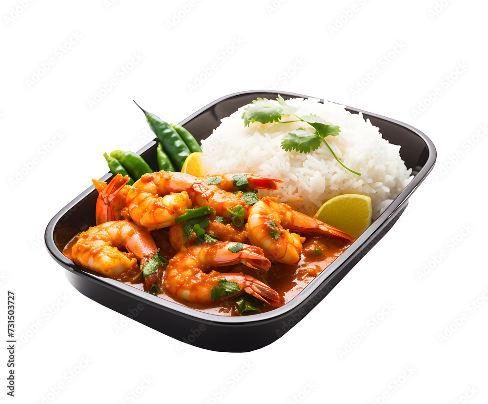Fototapeta premium Rice with shrimp and fish on transparent background.
