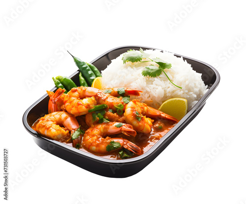 Rice with shrimp and fish on transparent background.