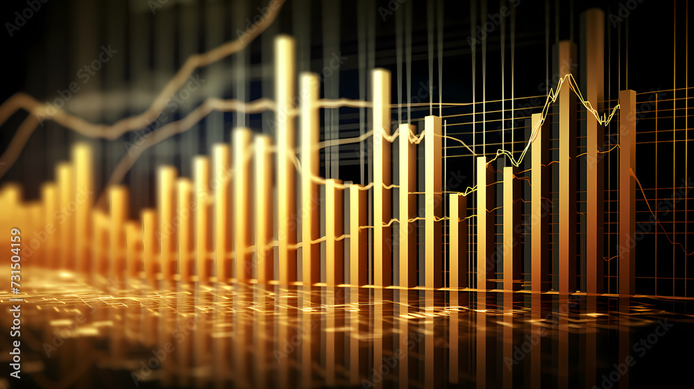 Stock market chart background, financial forecast illustration with glowing trend lines Stock market chart background, financial forecast illustration with glowing trend lines