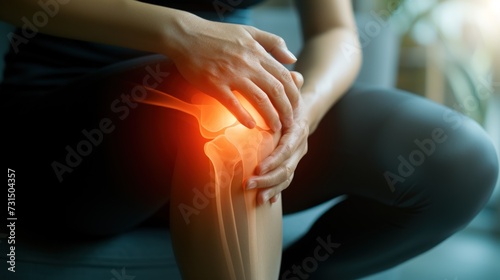 Man suffering from knee pain in medical office. Health care and medical concept.