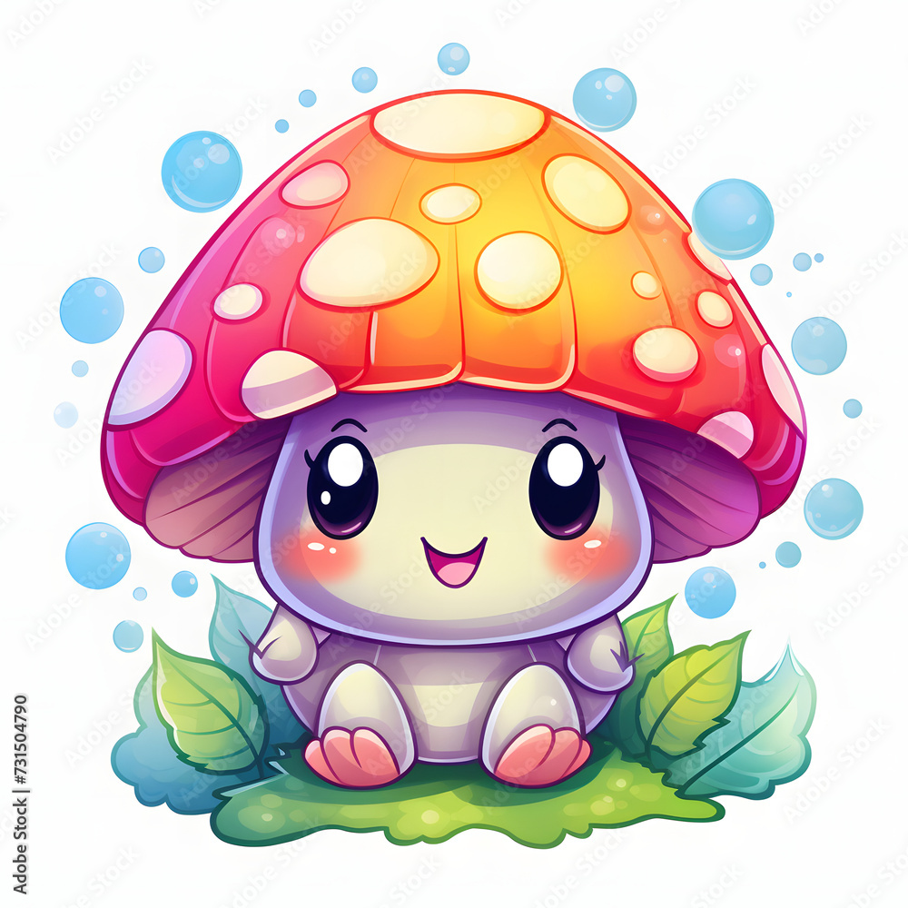 Happy Kawaii Mushroom Vibrant Colors Happy Kawaii Mushroom Vibrant Colors